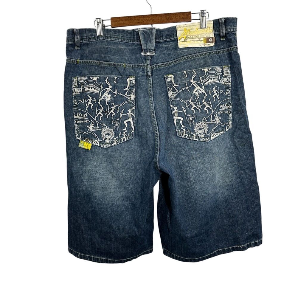 AKADEMIKS Vintage Jean Shorts Embroidered Skater Hip Hop Jorts Baggy Sz‎ 40
